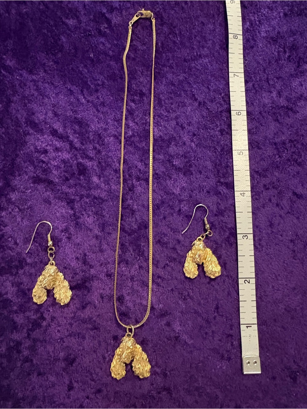 Golden French Poodle set necklace and earrings for pet lovers.